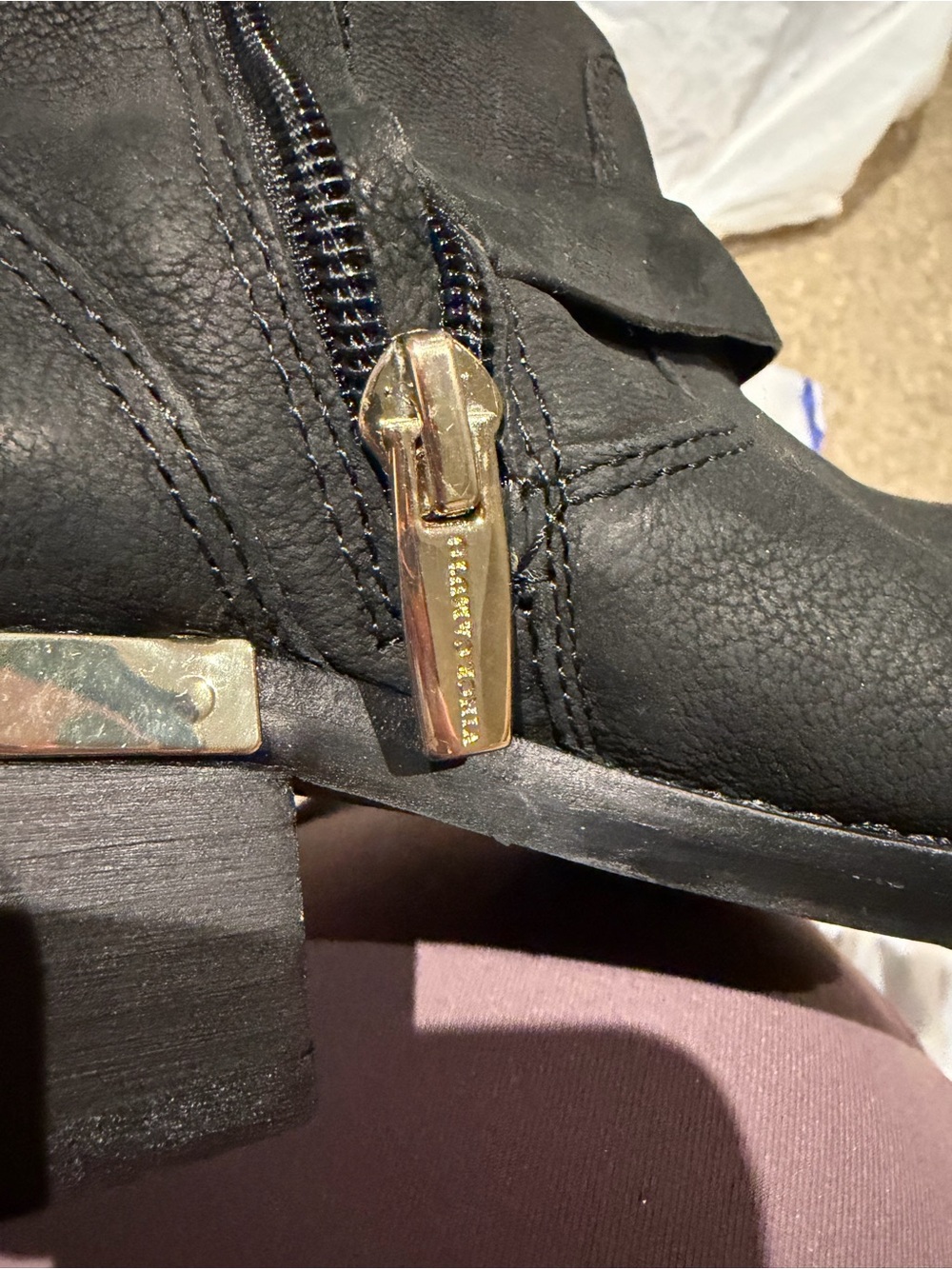 Vince Camuto “Windy” 7.5 Black Mid-Calf Buckle Moto/Riding Boots Gold Hardware - Picture 13 of 14